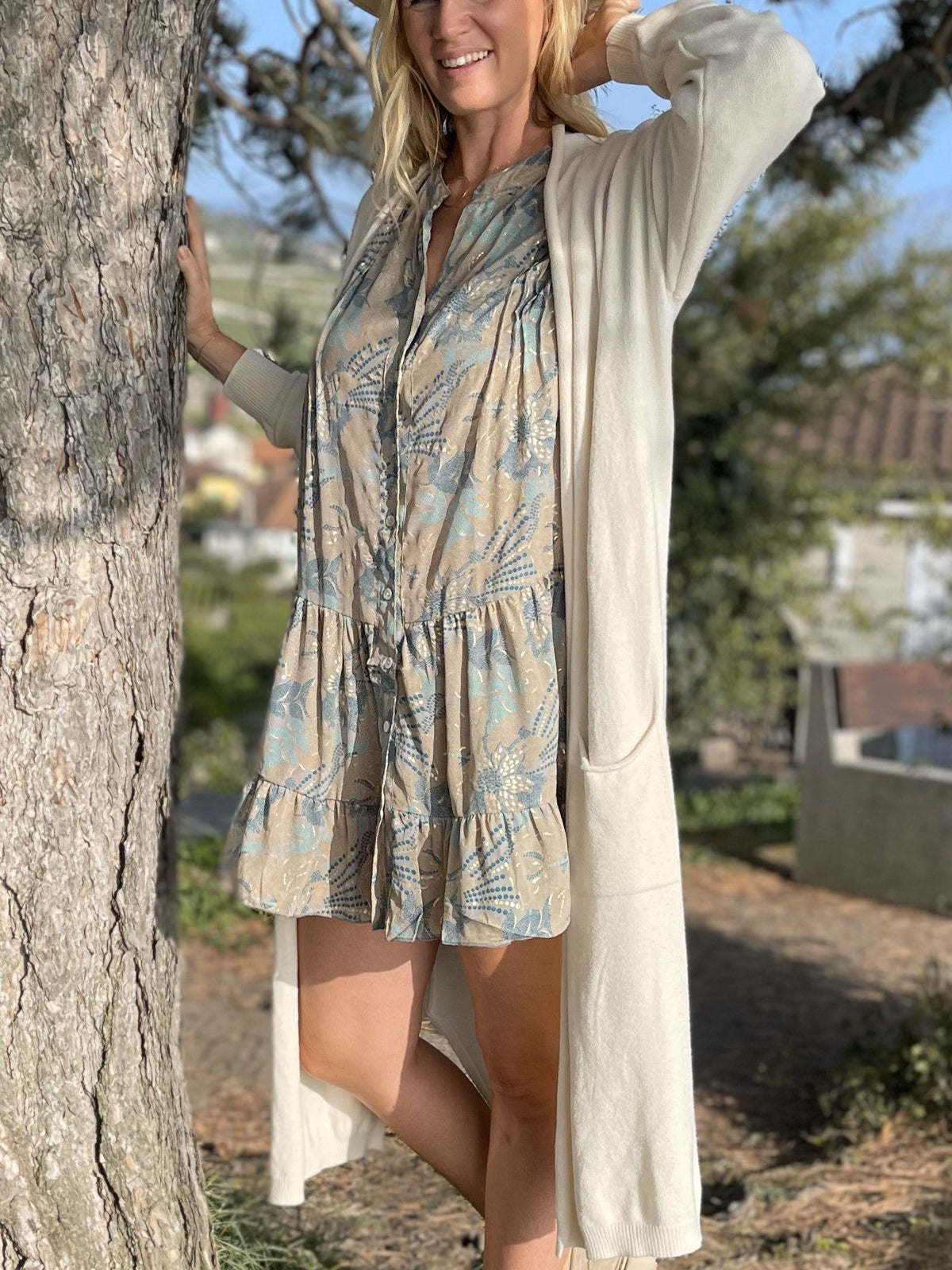 Gilet long Eugénie beige - Gisèle