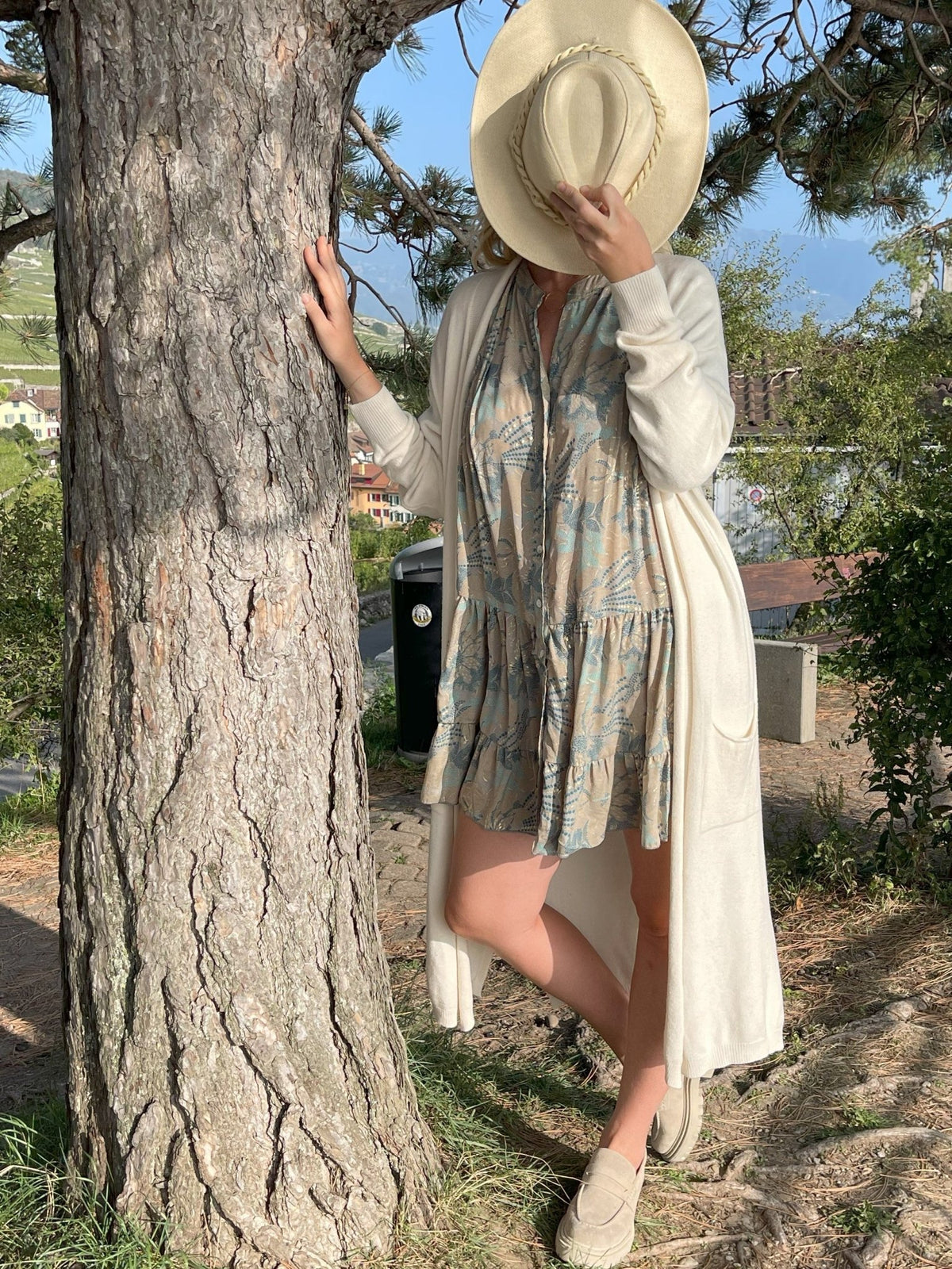 Gilet long Eugénie beige - Gisèle